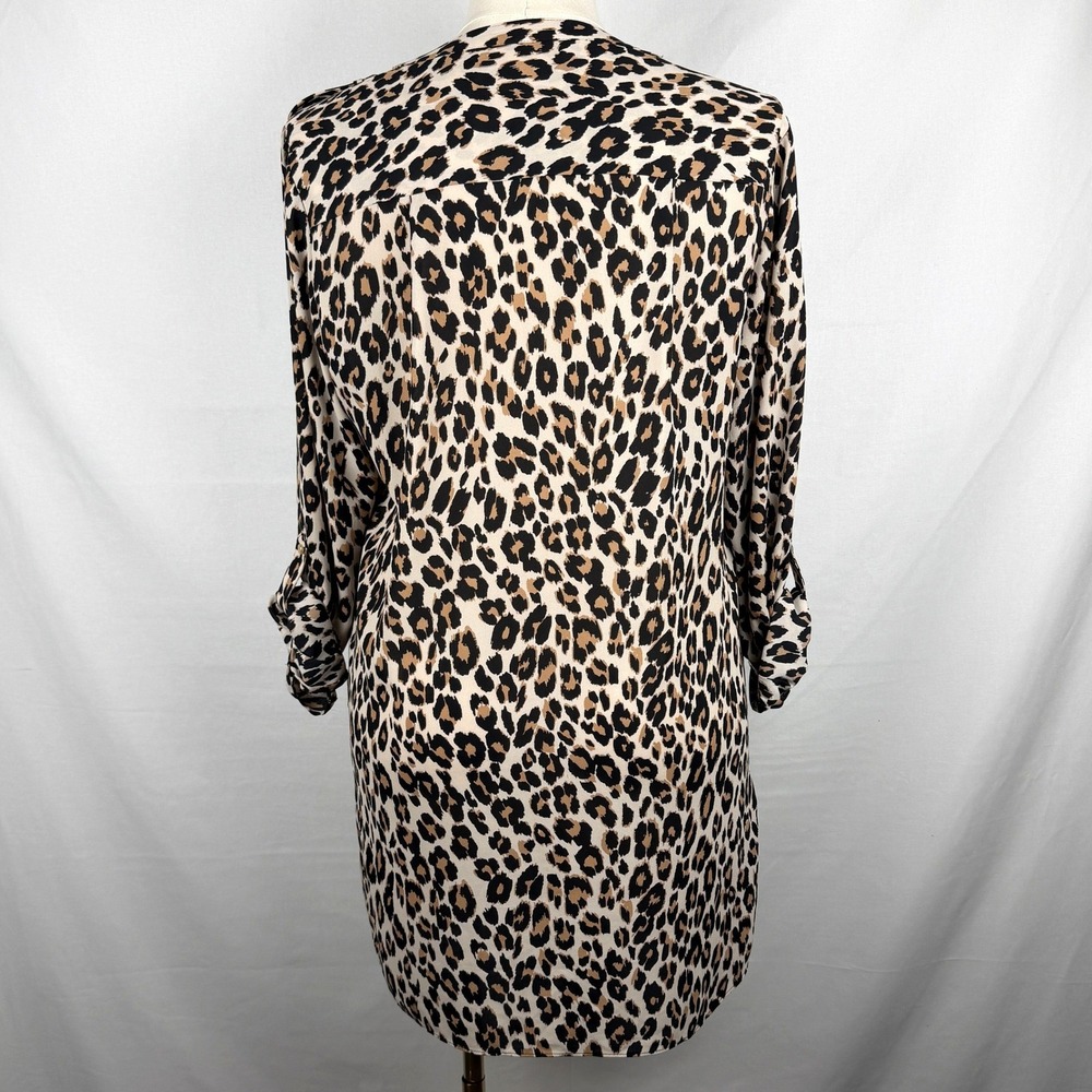 Chico's Leopard Print Asymmetrical Hem Tunic Dress Size L Boho Chic - Picture 3 of 8
